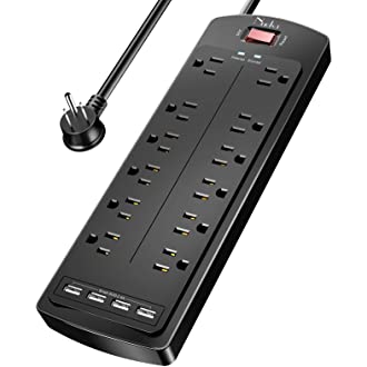 Power Strip , Nuetsa Surge Protector with 12 Outlets and 4 USB Ports, 6 Feet Flat Plug Extension Cord (1875W/15A) for…